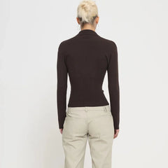 Back View of Deep V-Neck Ribbed Knit Top