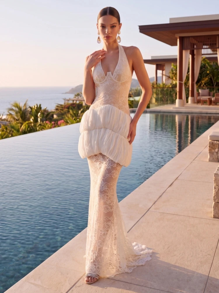 Lace halter neck dress