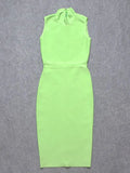 Solid Turtleneck Sleeveless Stretch Midi Length Dress