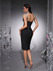 Crystal Strap Bodycon Midi Dress