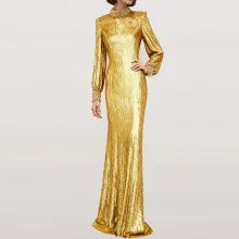 Gold evening gown on a white background
