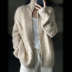 Thick Turtleneck Cashmere Knitted Cardigan Women's Sweater 