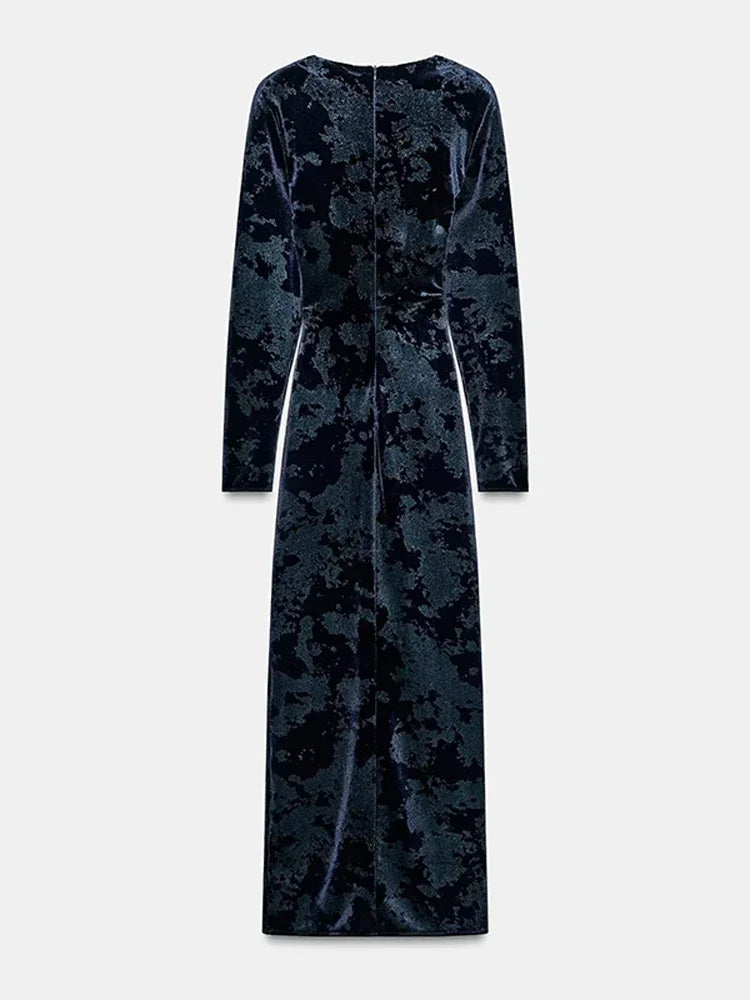 Blue velvet dress on a white background