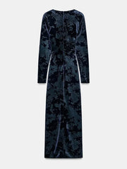 Blue velvet dress on a white background