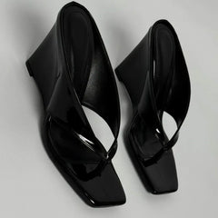 Patent square toe wedge heels