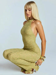 Lace Halter Backless Jumpsuit