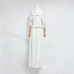 Chiffon Maxi Dress with Cape Sleeves and Jewel Buckle