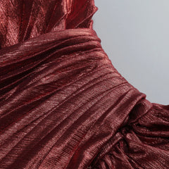 Metallic Burgundy Plunging Neckline Slit Maxi Dress