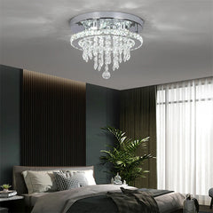 Square stainless steel ceiling lamp fixture with crystal accents.