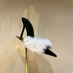 Faux Fur Trim Leopard Print Mule Heels