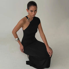 One Shoulder Cap Sleeve Maxi Dress