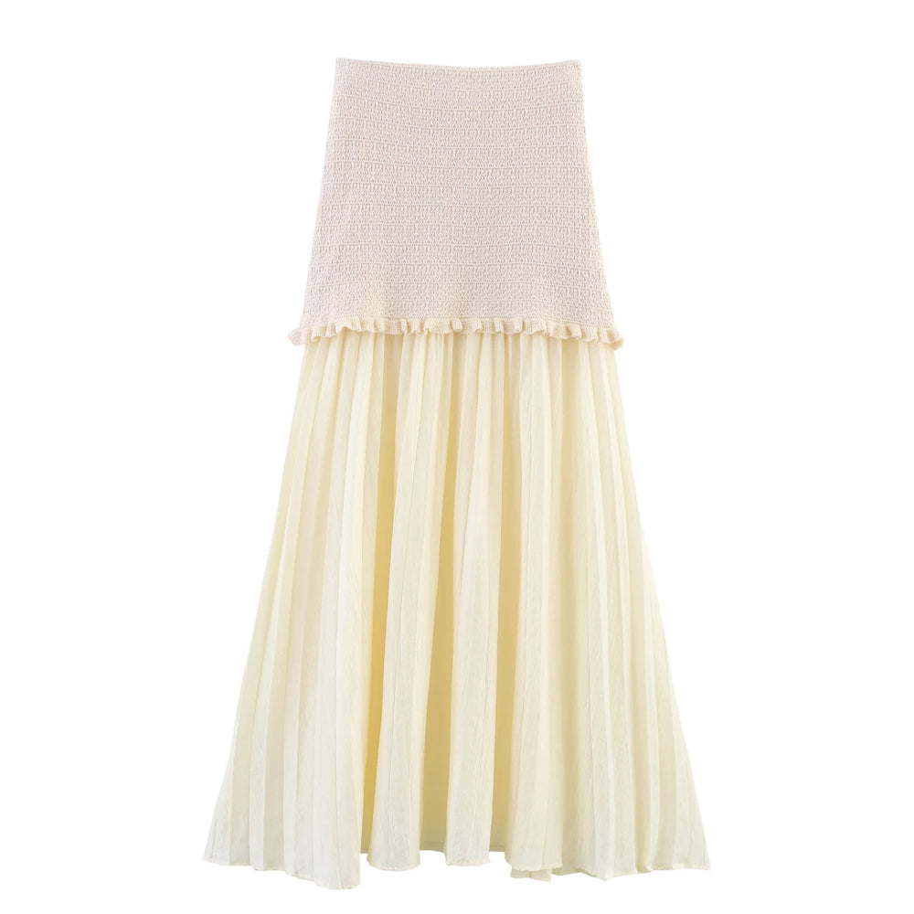 Two-tone skirt with beige top and white bottom on a white background