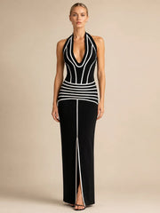 Striped Halter Neck Maxi Dress