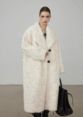 White Large Lapel Shaggy Faux Fur Long Jacket