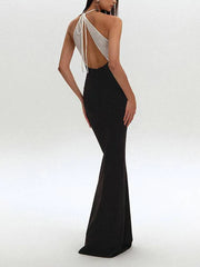 Halter neck cutout colorblock maxi dress back view