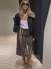 Zebra Print Stripe Midi Skirt