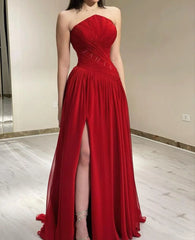 Red Chiffon Draped Tube Gown Dress - Golden Atelier