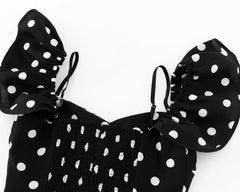 Polka Dot Off Shoulder Ruched Midi Dress