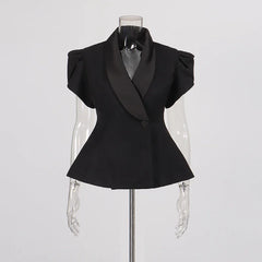 Black Peplum Blazer and Midi Skirt Set