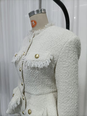 Textured Peplum Cropped Jacket