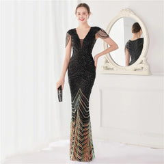 Mermaid V Neck Beads Women Long Evening Dress