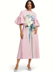 Floral Puff Sleeve Midi Dress Front View