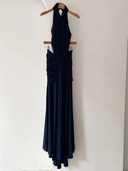 Green High Neck Draped Maxi Dress