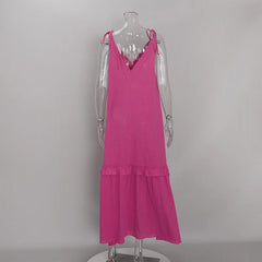 Pink Spaghetti Strap Ruffled Flowy Maxi Dress