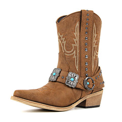 Western Embroidered Block Heel Boots