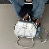 Silver College Style Vintage Small PU Leather Backpack 