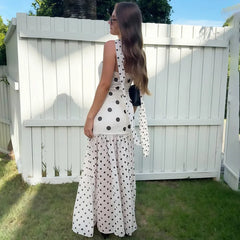 Polka Dot Scarf Ribbon Backless Maxi Dress