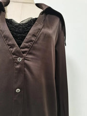 Brown jacket on a mannequin with a white background