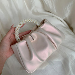 Gathered Clutch Bag with Pearl Handle