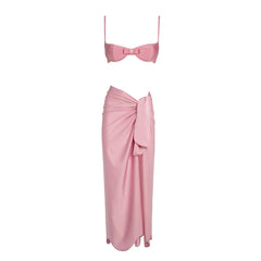 Pink bikini set and draped maxi skirt