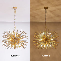 29" Mid-Century Modern 12-Light Starburst Gold Chandelier