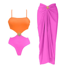One-Shoulder Draped Bodysuit and Wrap Skirt Set