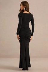 Draped Cowl Neck Long Sleeve Maxi Dress