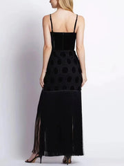 Diamond tassel spaghetti strap backless black mini bandage dress for evening parties