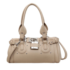 Khaki satchel bag with lock detail