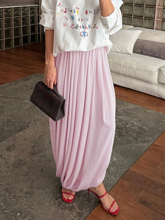 Pink draped waist maxi skirt