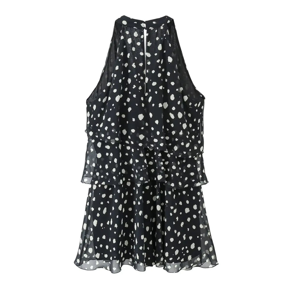 Polka dot v-neck sleeveless mini dress back view
