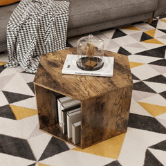 23.62'' Hexagonal Side Table Nightstand Antique Wood