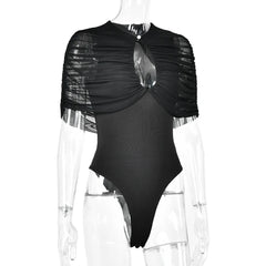 Ruched Cape Sleeve Keyhole Cut Out Bodysuit