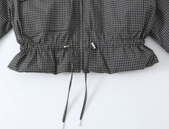 Plaid Drawstring Waist Cropped Jacket