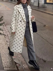 White Polka Dot Lapel Collar Coat