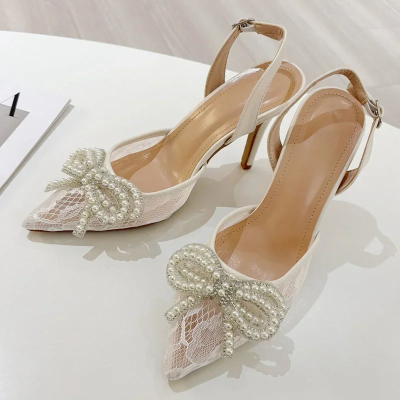 Butterfly-knot Pointed Toe Slingbacks Buckle Strap Shoes