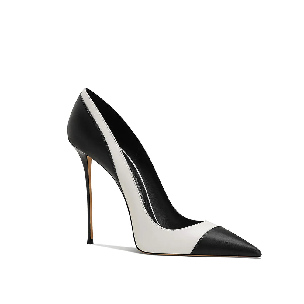 Color-blocked pointed stiletto heel pumps