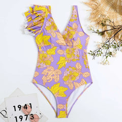 Tie-Strap V-Neck One-Piece Swimsuit with Matching Sarong Set