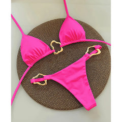 Solid Color Bikini with Gold Ring Detail