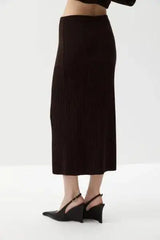 Ribbed Polo Knit Top and Midi Skirt Set